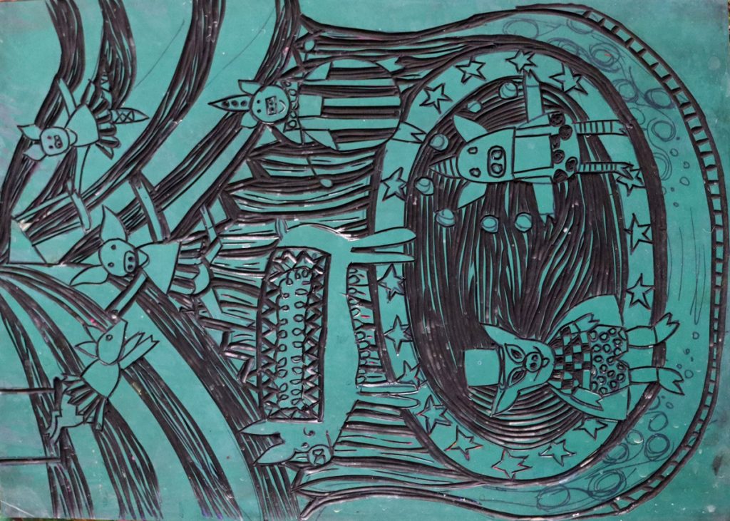 Art at the farm linoprint
