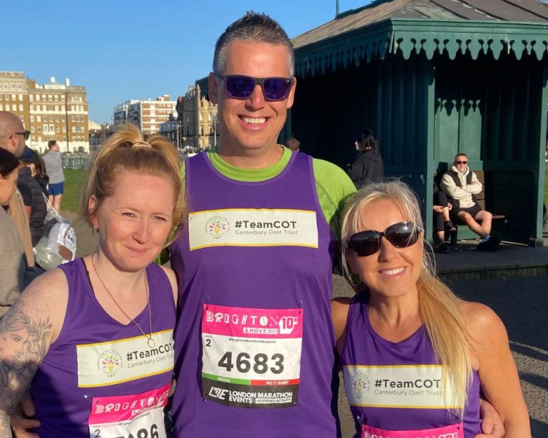 Three fundraising challenge runners at the start of the Brighton Hove 10K