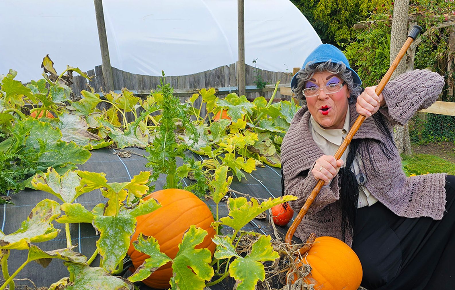 Witch Effel Fartwaffer in a pumpkin patch