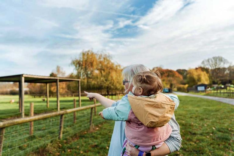 mum and baby on the farm