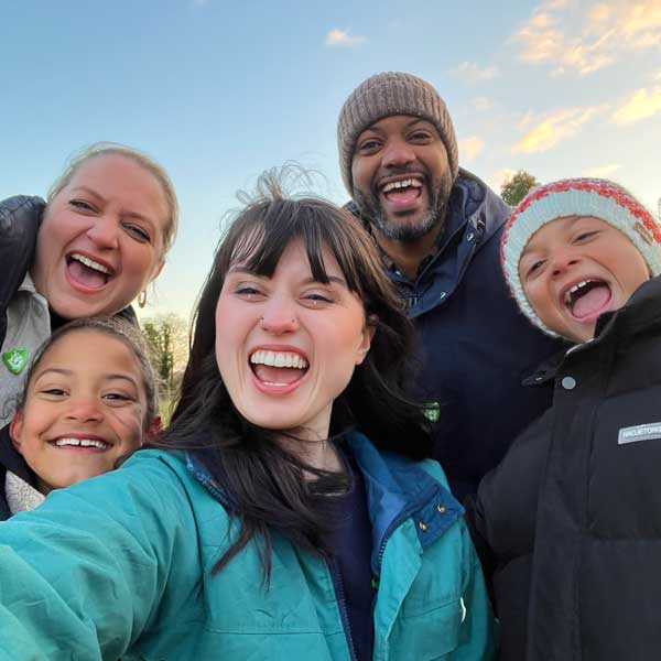 Abby, the Blue Peter host plus additional guests at the farm.